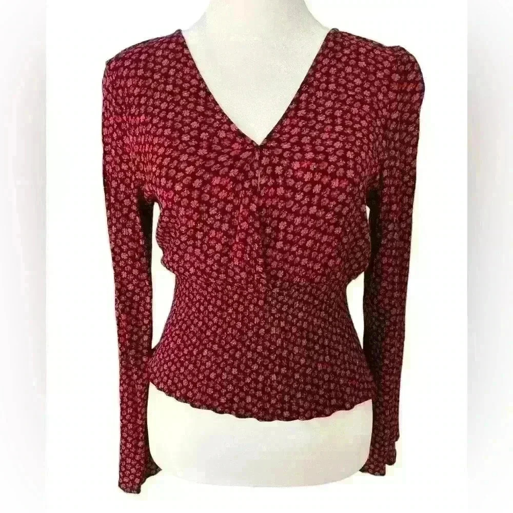 Urban Outfitters Paper Crane Romantic Smocked Cinched Waist Blouse Top. Size XS